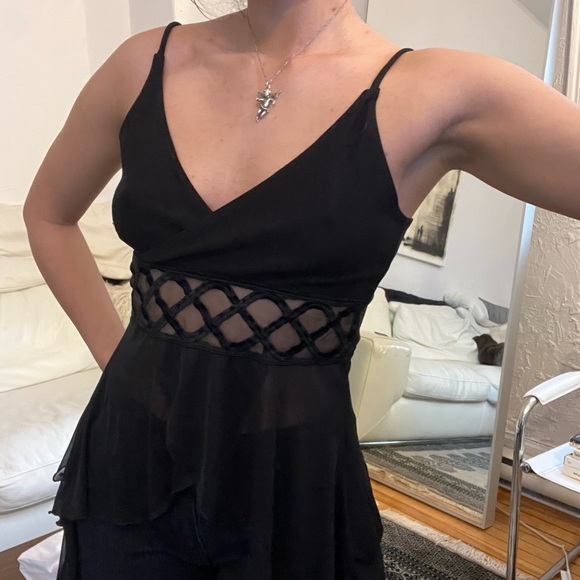 Black Sleeveless Top with Mesh Detail - Picture 1 of 3